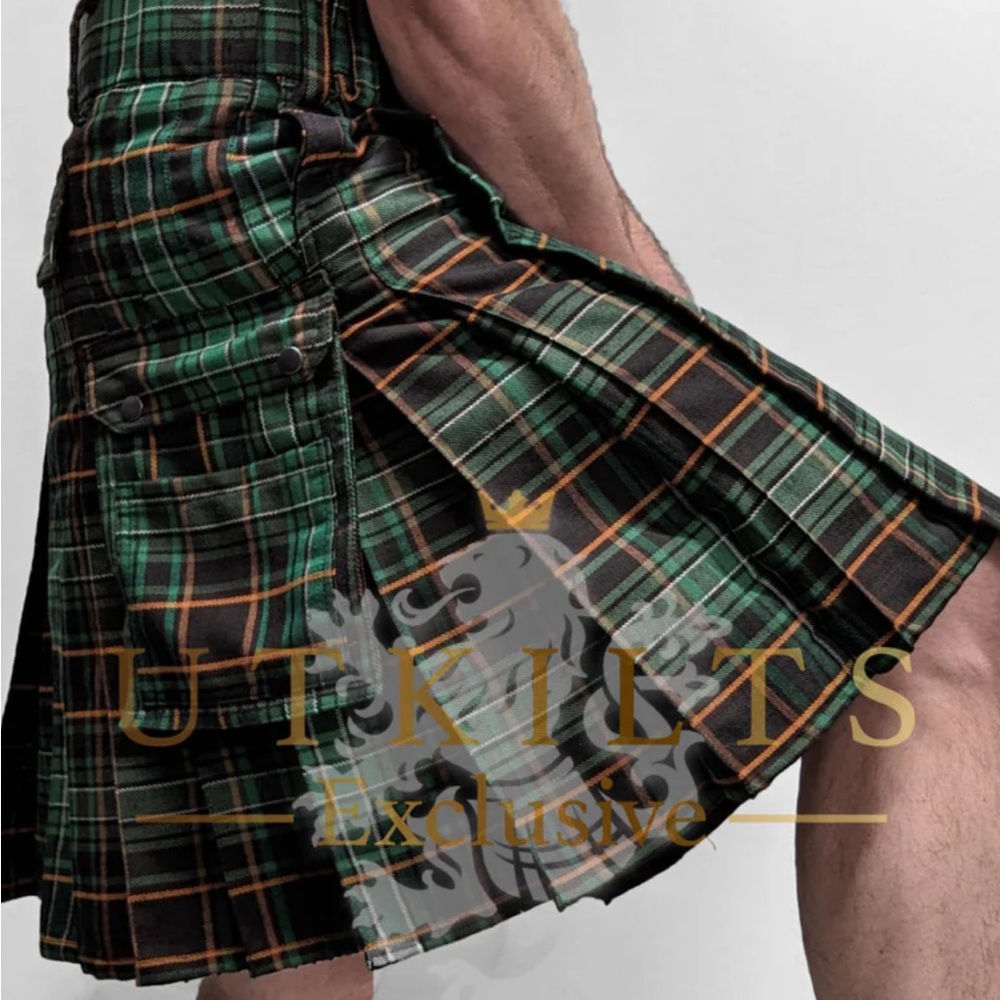 Men's Green and Black Tartan Kilt